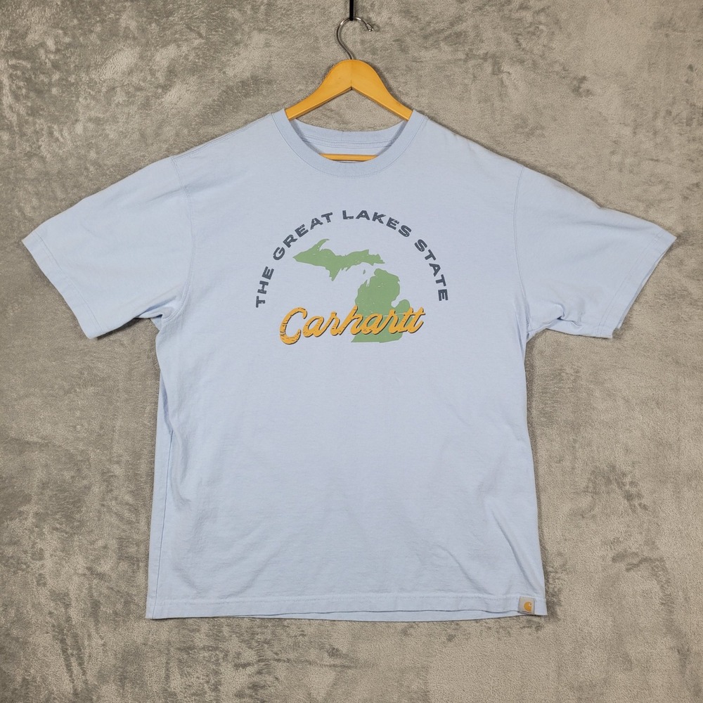 Carhartt T-Shirt Mens Large Blue Great Lakes State Michigan Loose Fit Tee